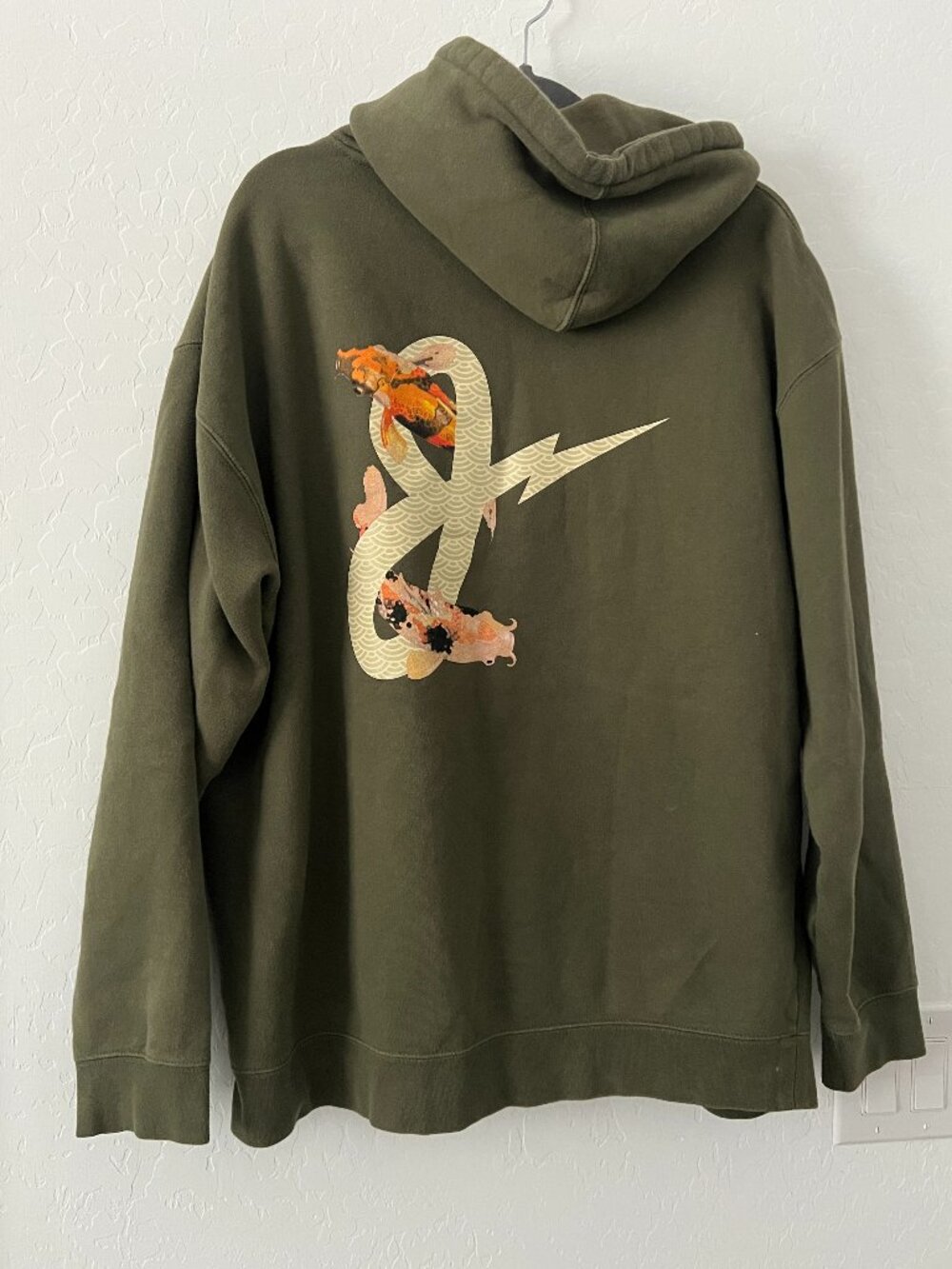 Japangeles Koi Fish Graphic Hoodie Olive Green XL Japanese Streetwear Pullover